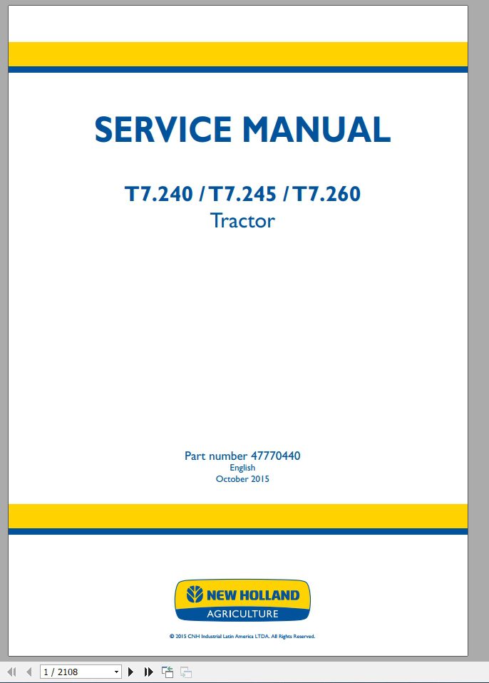 New Holland T7240 T7245 T7260 Service Manual47770440 1