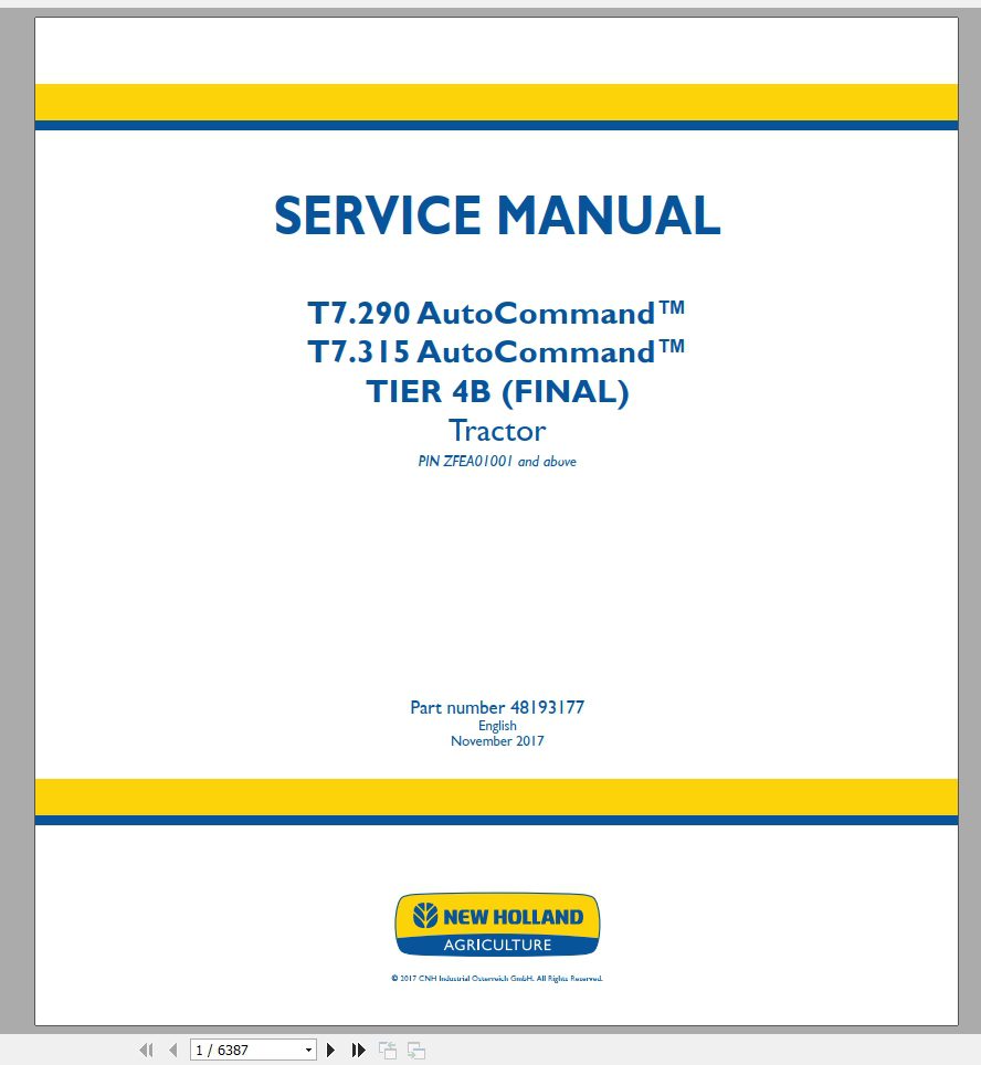 New Holland T7290 T7315 AutoCommand Service Manual48193177 1