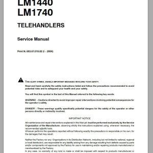 New Holland Telehandlers LM1340 LM1440 LM1740 Service Manual6036701002 1