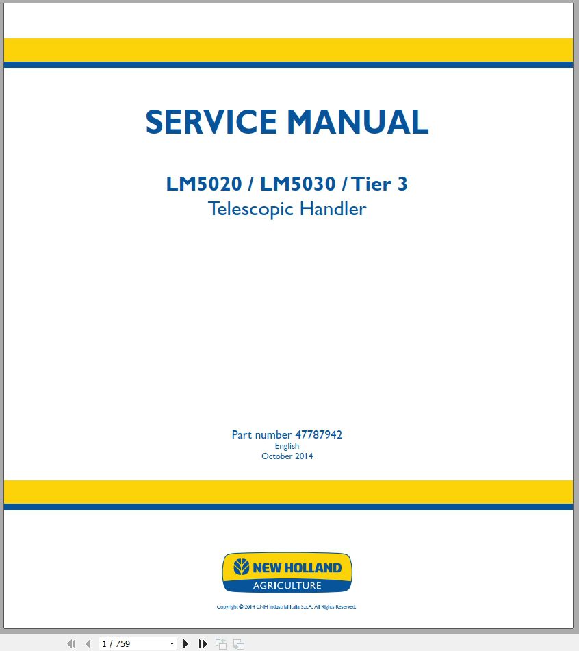 New Holland Telescopic Handler LM5020 LM5030 Service Manual47787942 1