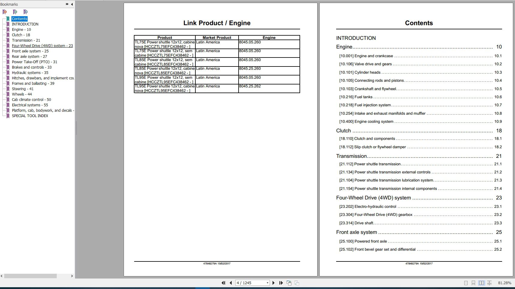 New Holland Tractor Power Shuttle TL75 TL85 TL95 Service Manual47848279A 2
