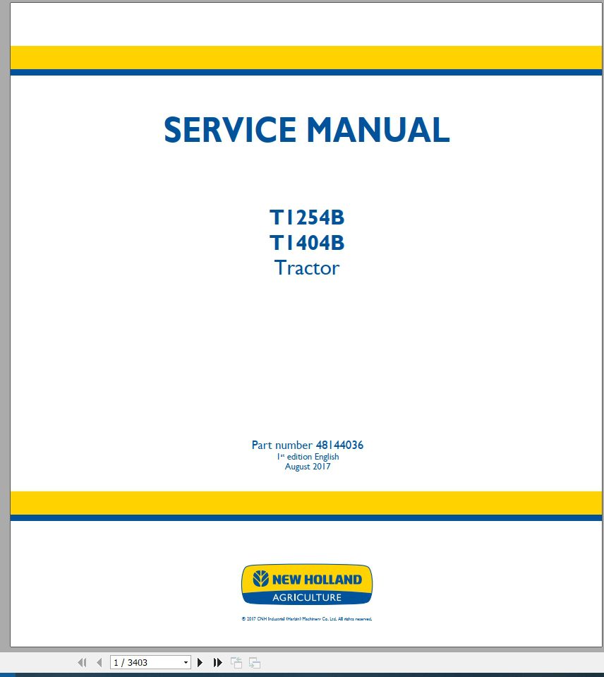 New Holland Tractor T1254B T1404B Service Manual48144036 1