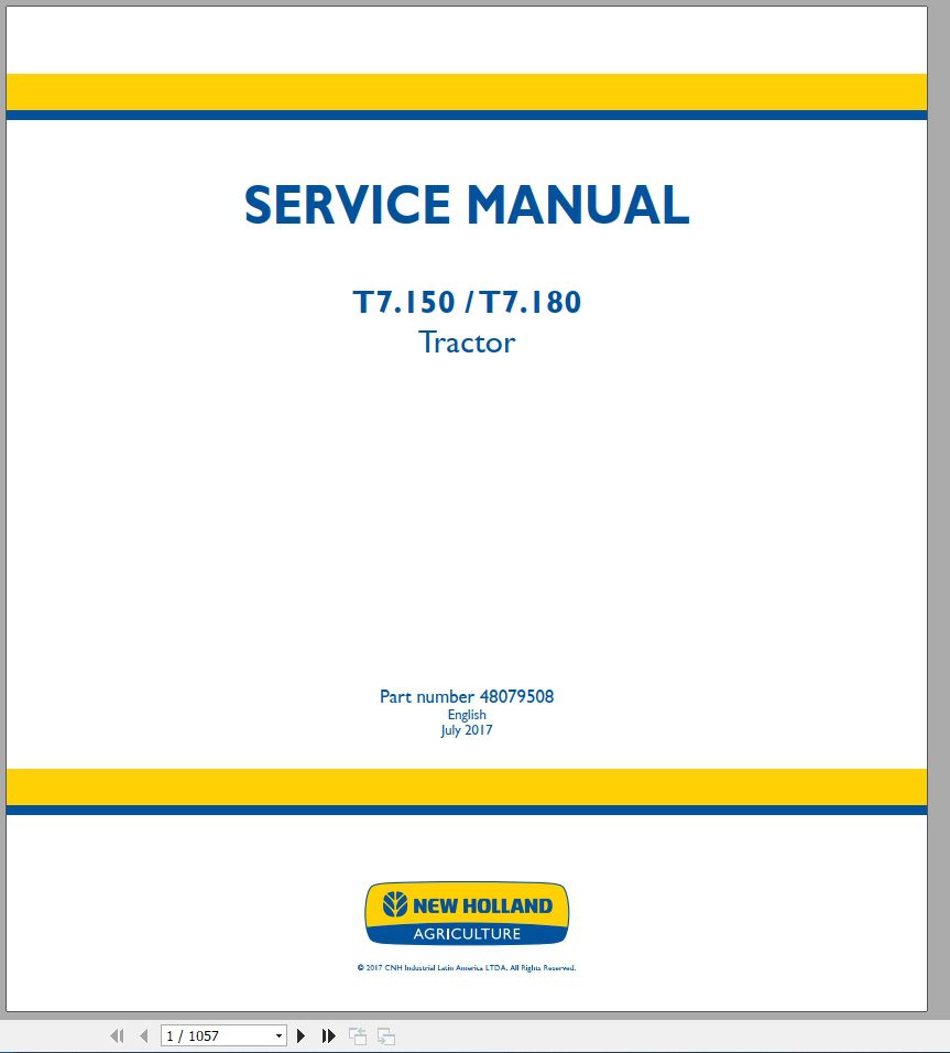 New Holland Tractor T7150 T7180 Service Manual48079508 1