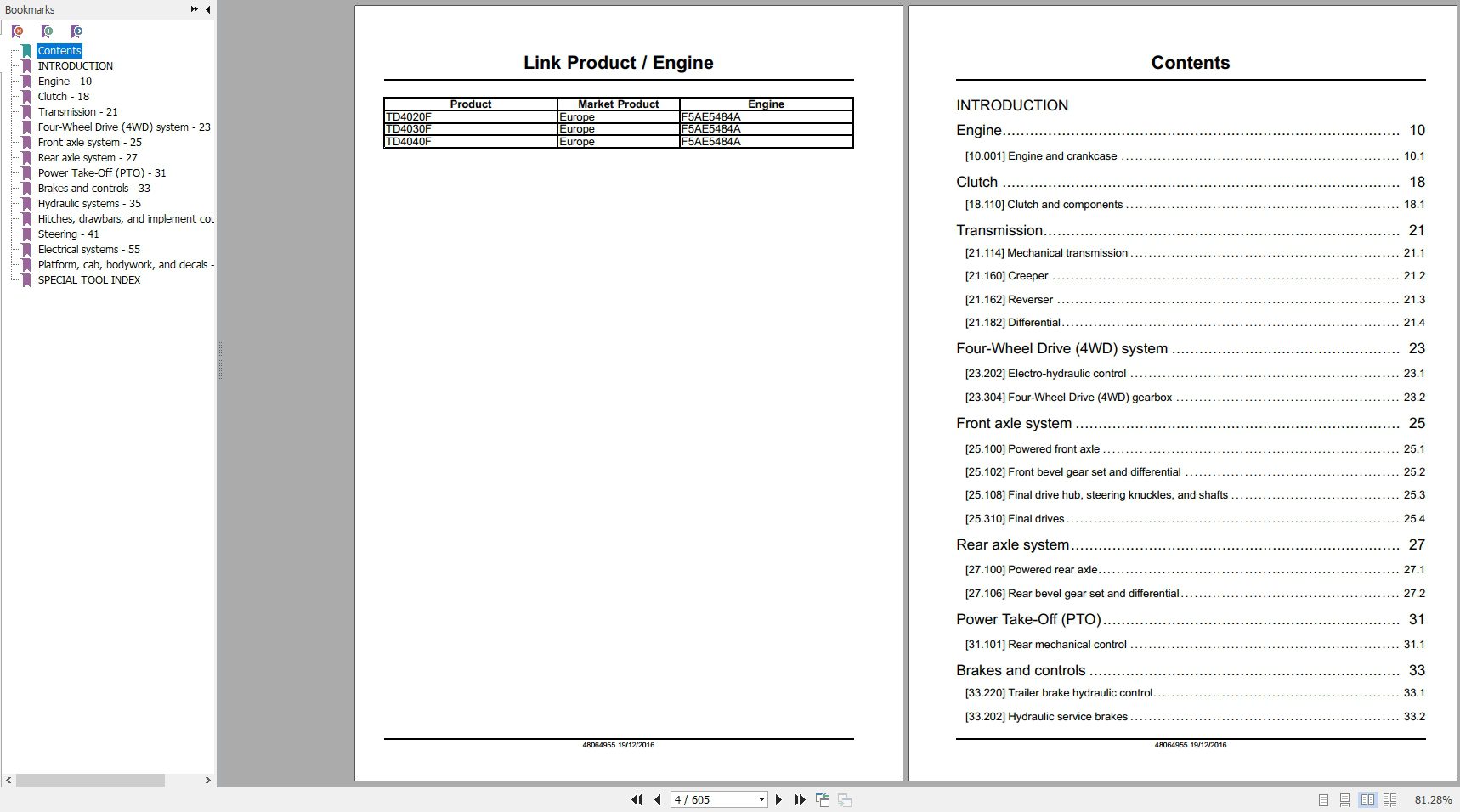 New Holland Tractor TD4020F TD4030F TD4040F Service Manual48064955 2