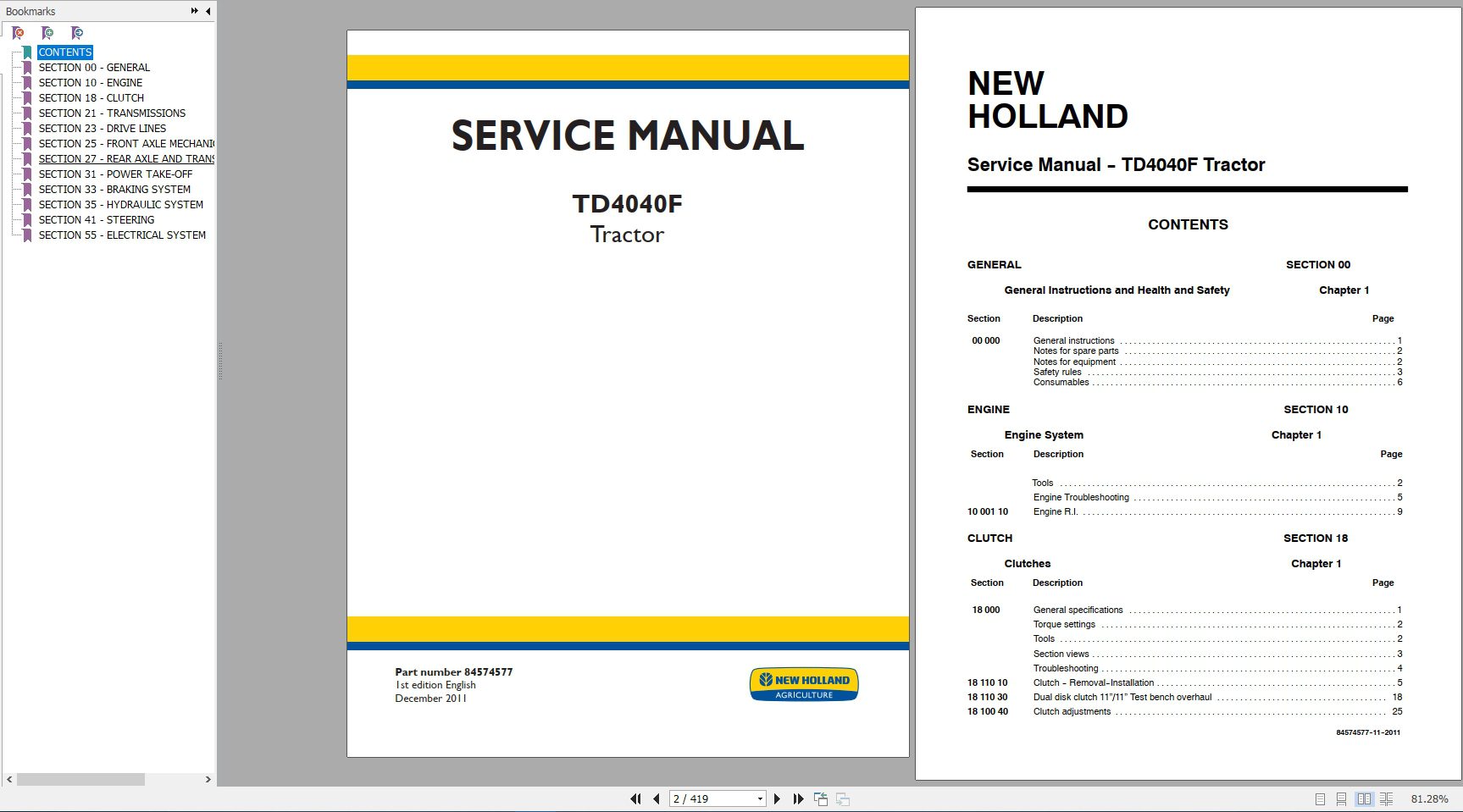 New Holland Tractor TD4040F Service Manual84574577 2