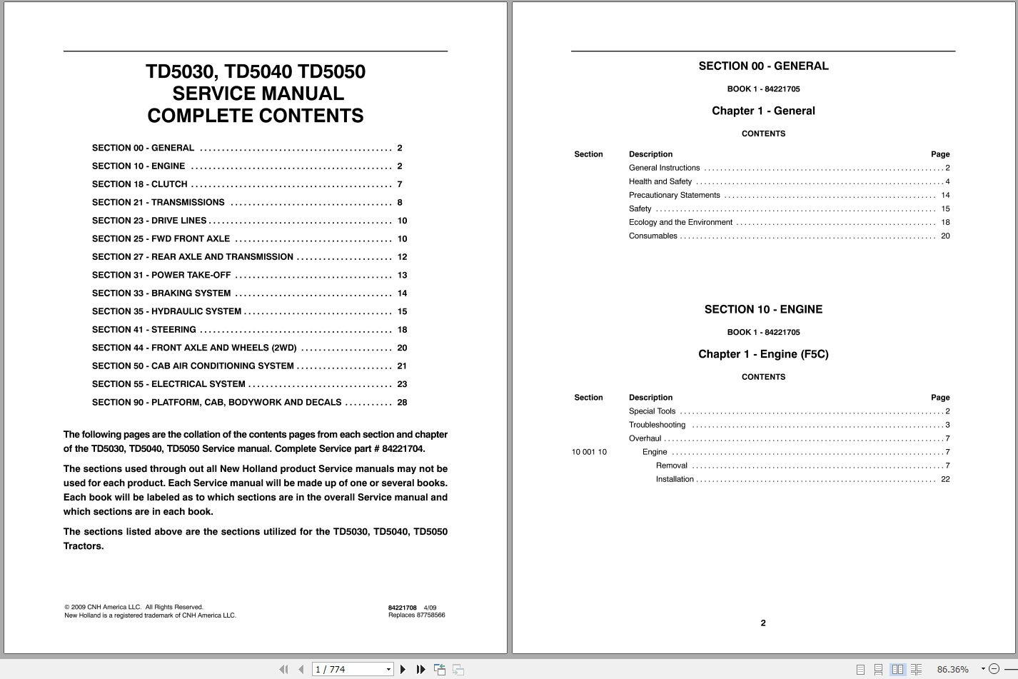 New Holland Tractor TD5030 TD5050 Service Manual84221704 1