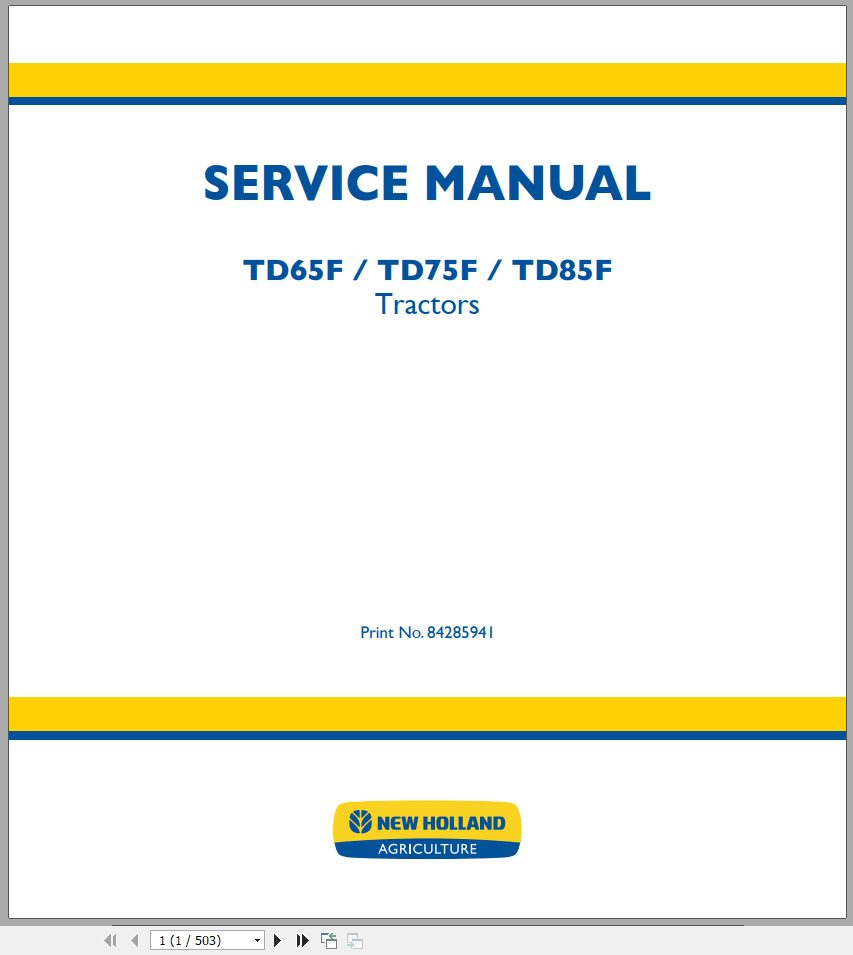 New Holland Tractor TD65FTD75FTD85F Service Manual84285941 1