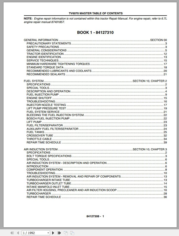 New Holland Tractor TV6070 Service Manual84127307 1