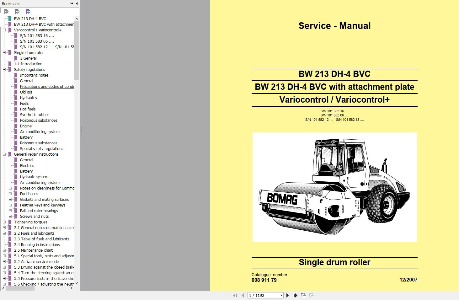 BOMAG Single Drum Roller BW213DH 4 Service Manual 1 1