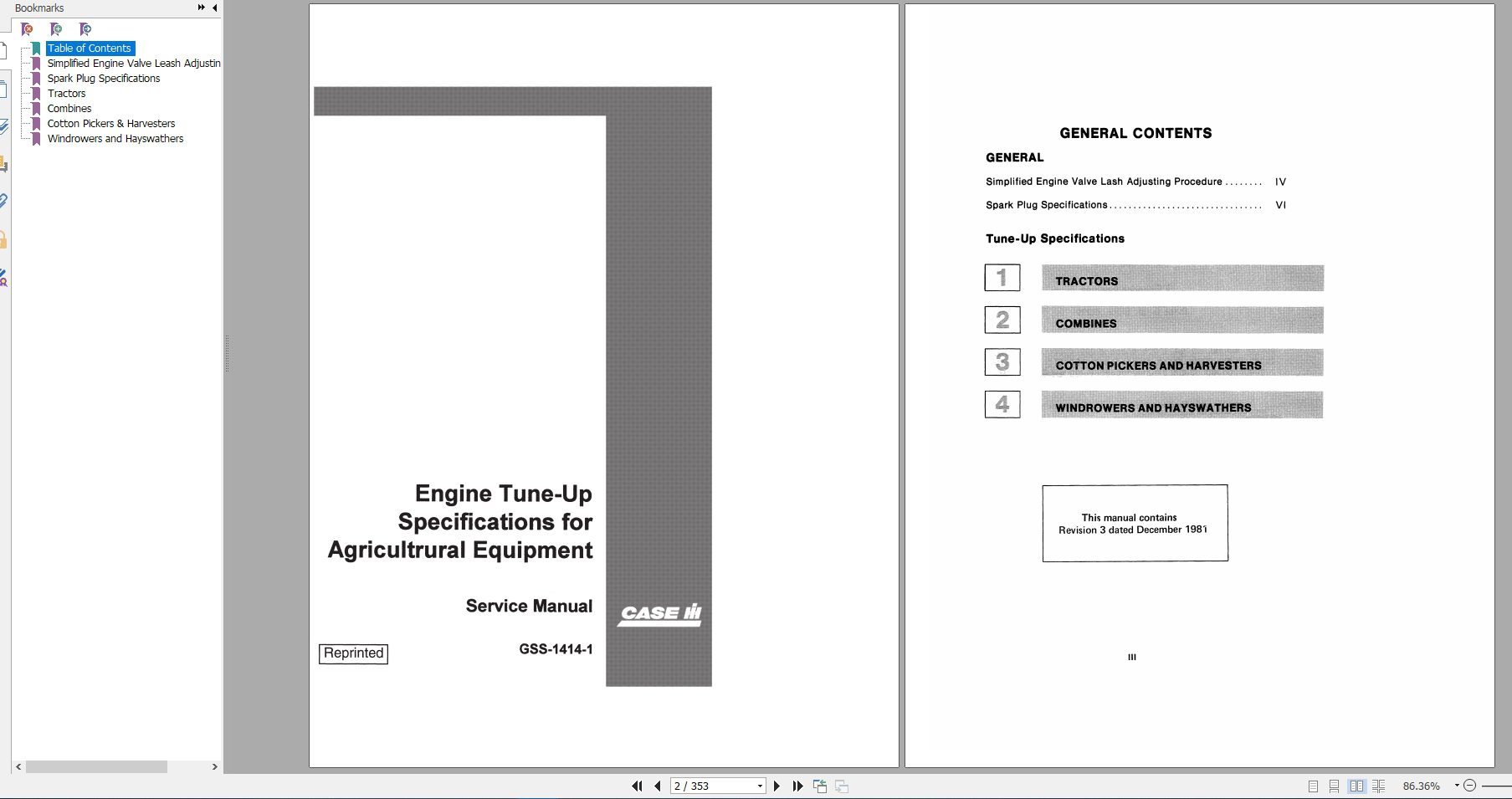 Case IH Tractor Engine Tune Up Specs Service ManualGSS14141 2