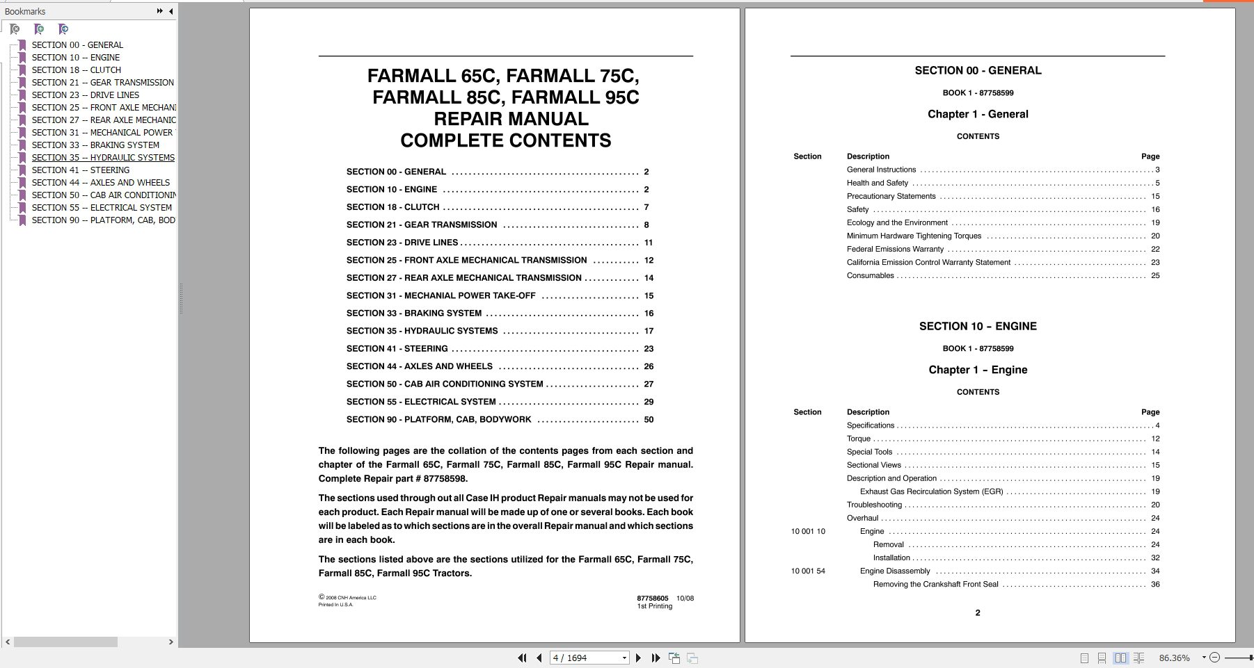 Case IH Tractor Farmall 65C75C85C95C Service Manual87758598 2