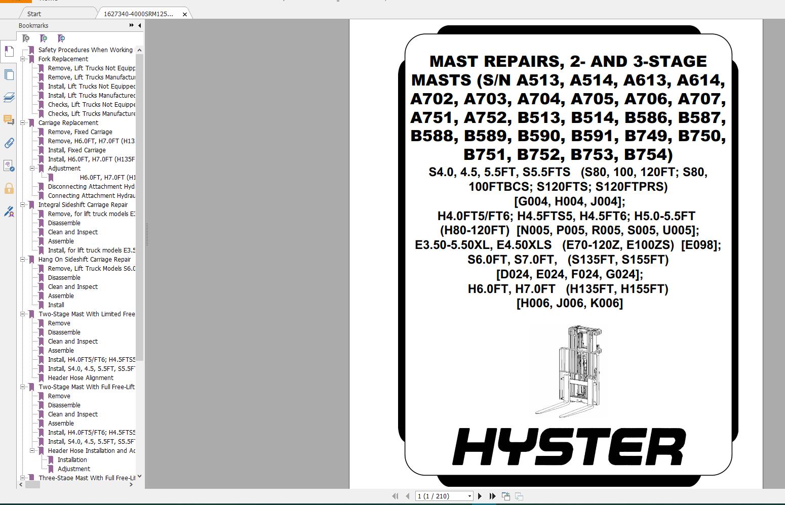 Hyster Forklift Claas 1 Electric Motor Rider Trucks Repair Manuals8