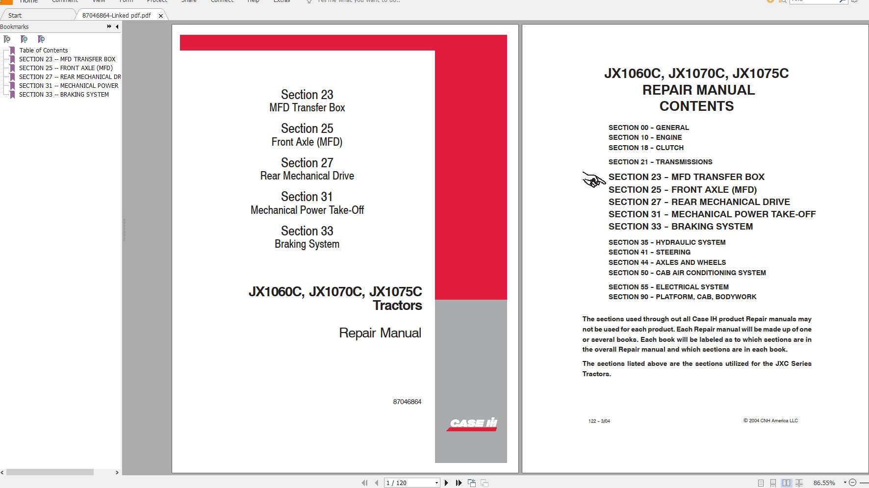 CASE IH JX1060CJX1065CJX1095 Tractors Repair Manual