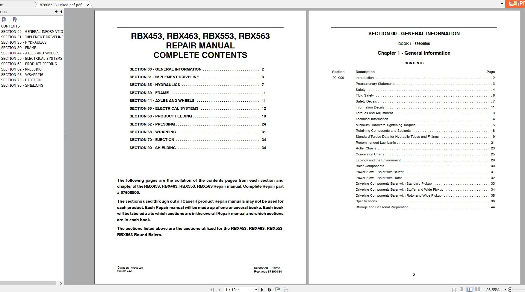 CASE IH RBX453 RBX463 RBX553 RBX563 Repair Manual87606508 1