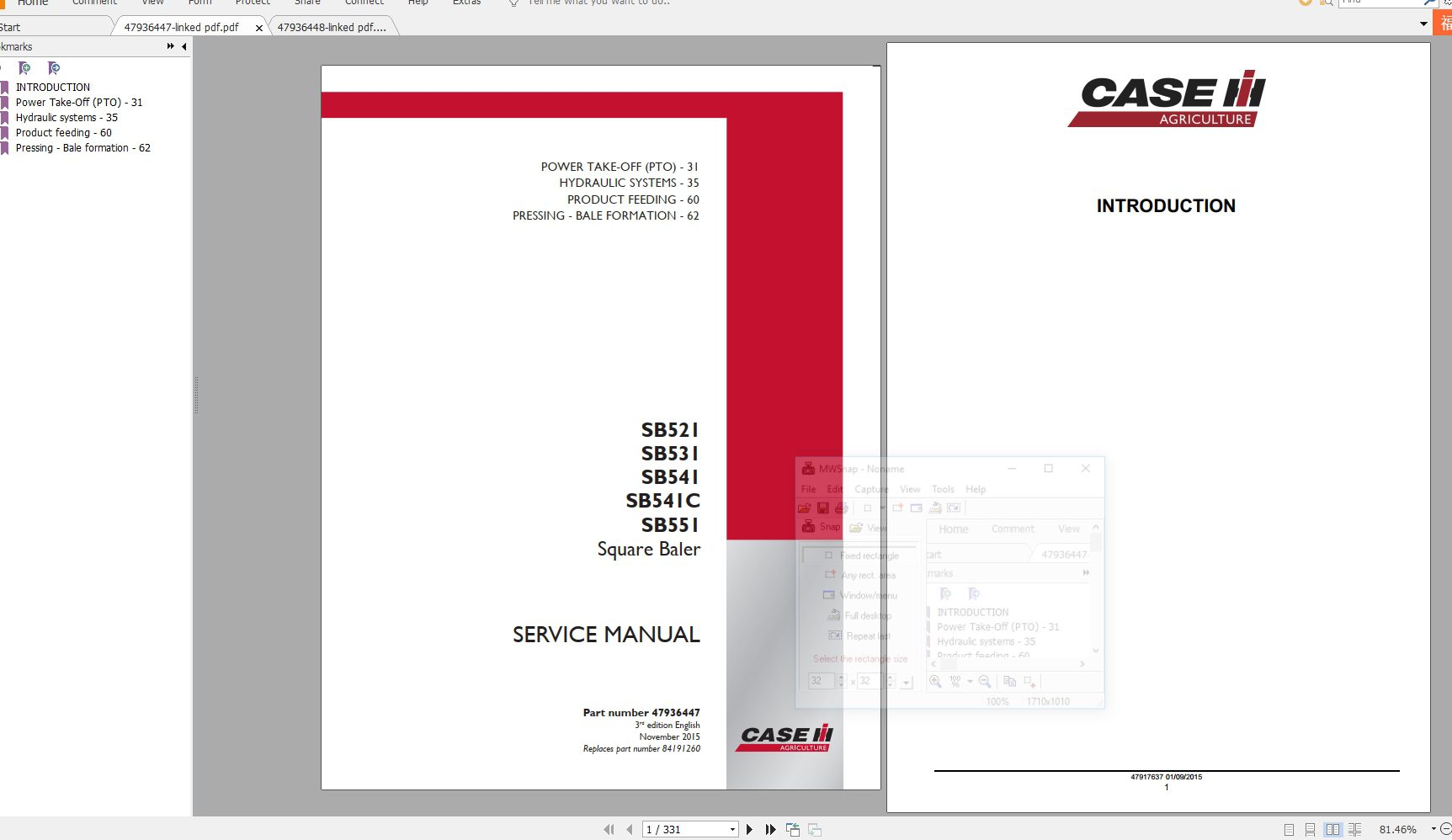 CASE IH SB521SB531SB541SB541CSB551 Square Bale Service Manual 1