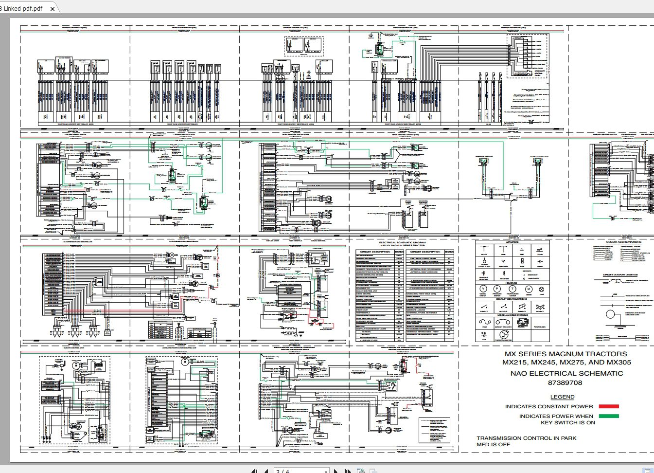 Case IH MX Series Magnum MX215MX245MX275MX305 Tractors Electrical Schematic87389708 3