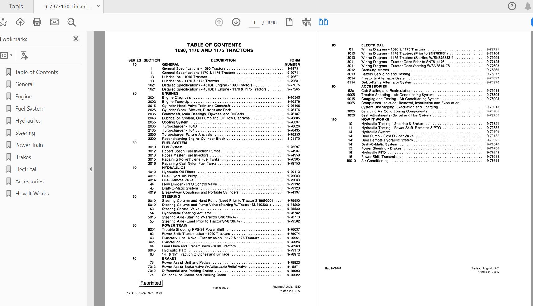 Case IH Tractor 109011701175 COMPLETE Service Manual9 79771R0 1