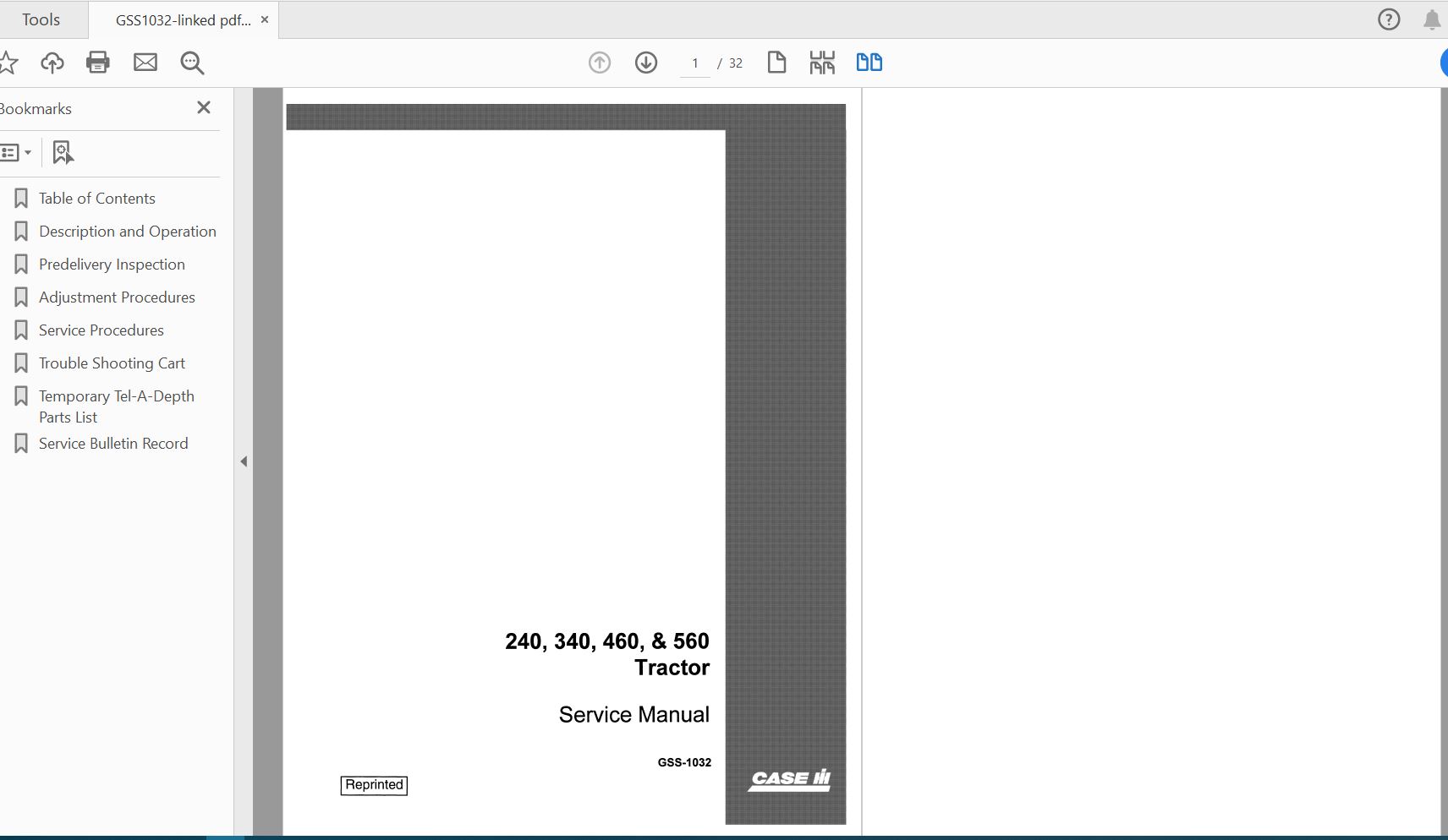 Case IH Tractor 240340460560 Service ManualGSS 1032 1
