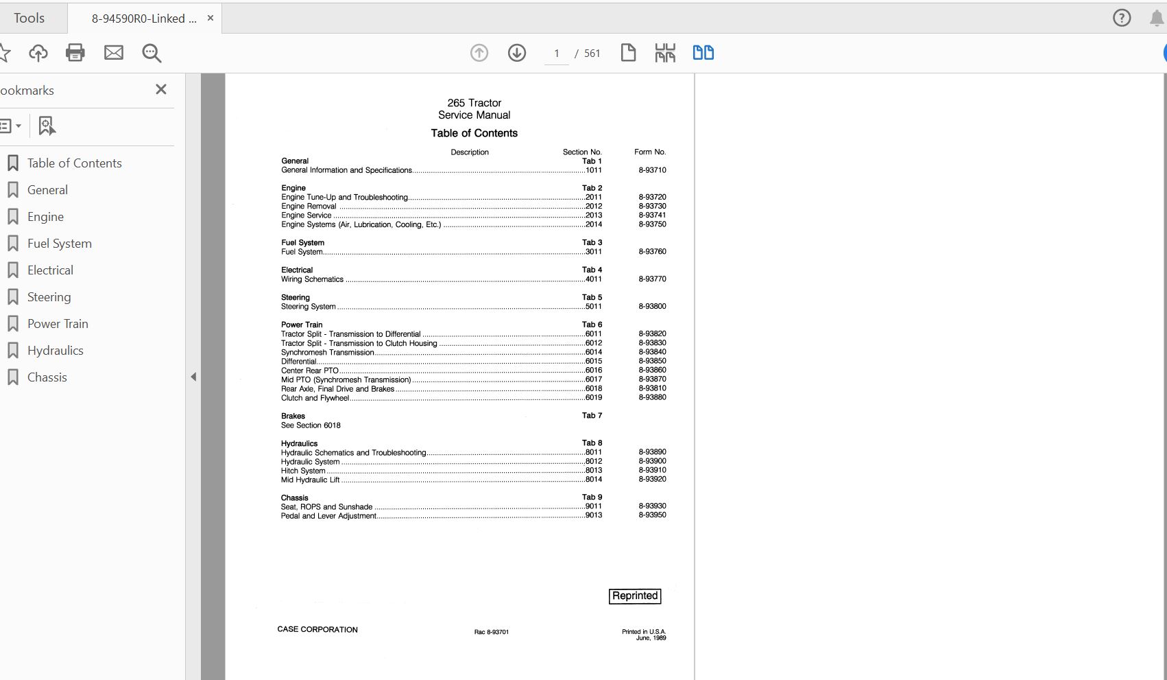Case IH Tractor 265 COMPLETE Service Manual8 94590R0 1