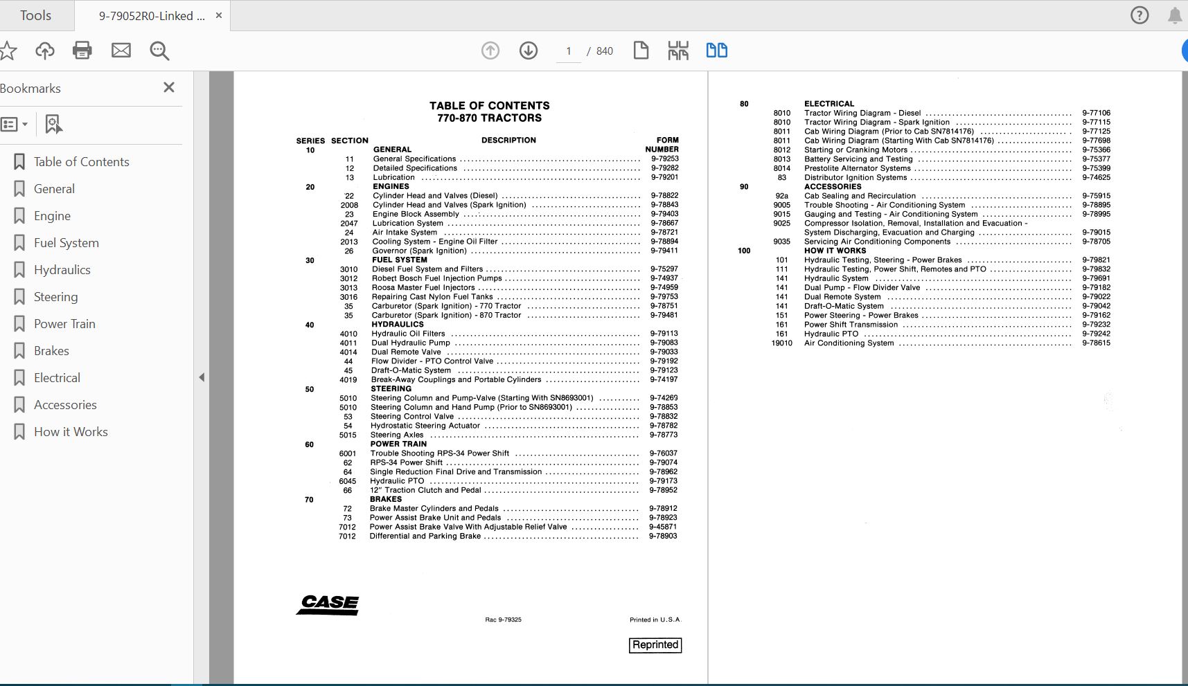 Case IH Tractor 770 870 Service Manual9 79052R0 1