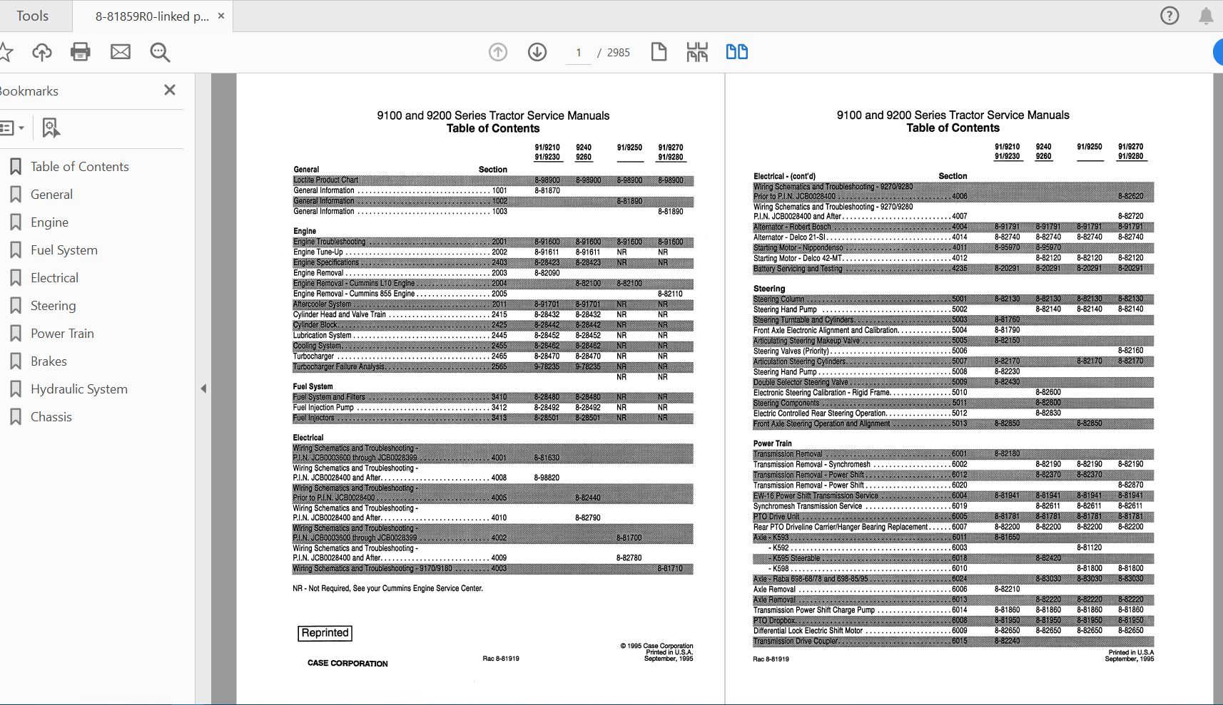 Case IH Tractor 91009200 Series Service Manual8 81859R0 1
