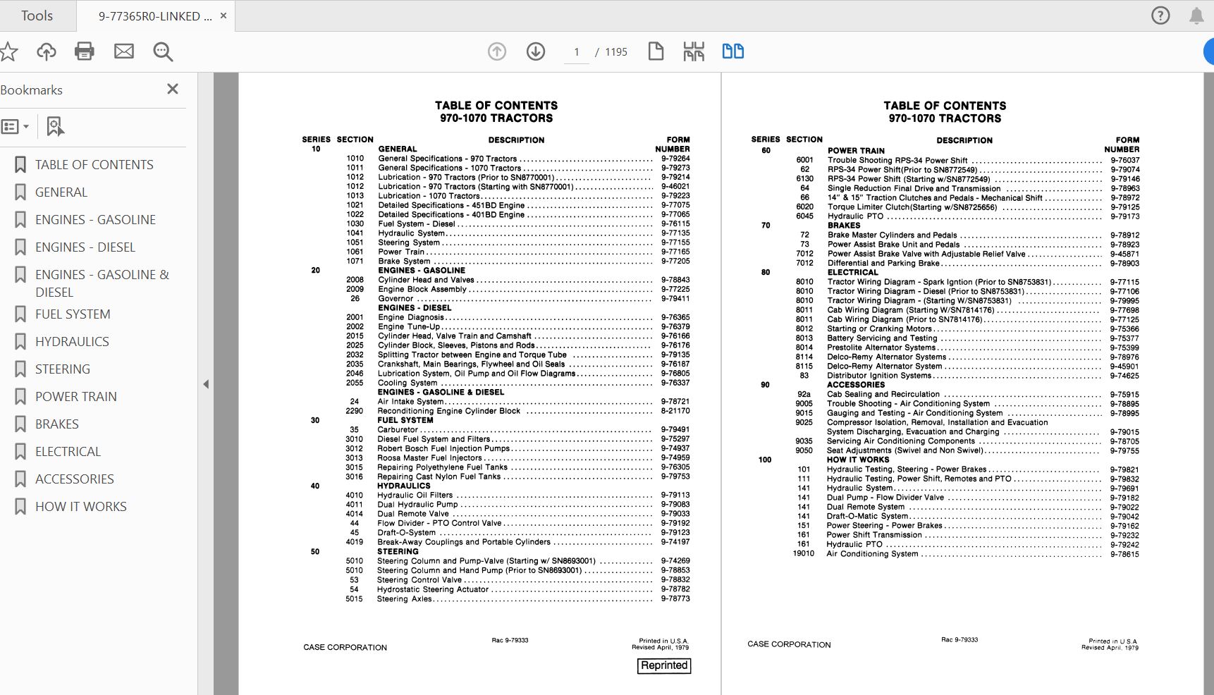 Case IH Tractor 970 1070 COMPLETE Service Manual9 77365R0 1