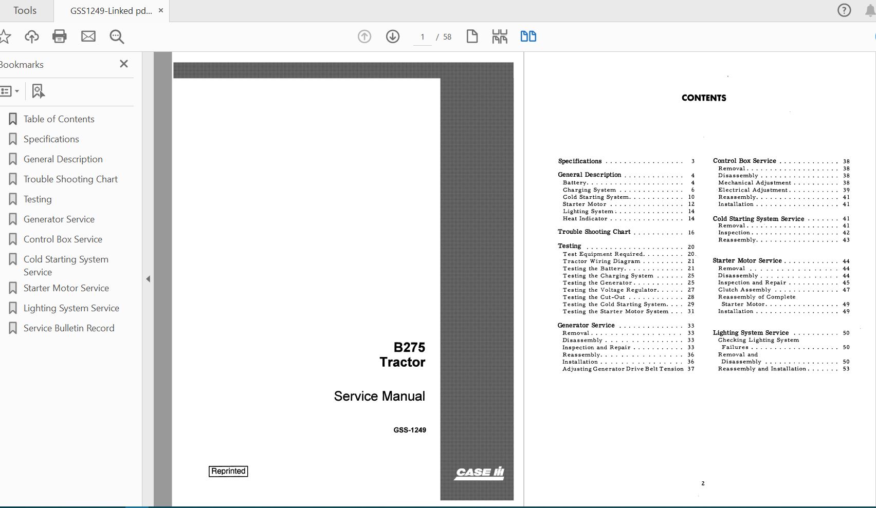 Case IH Tractor B275 Service ManualGSS 1249 1