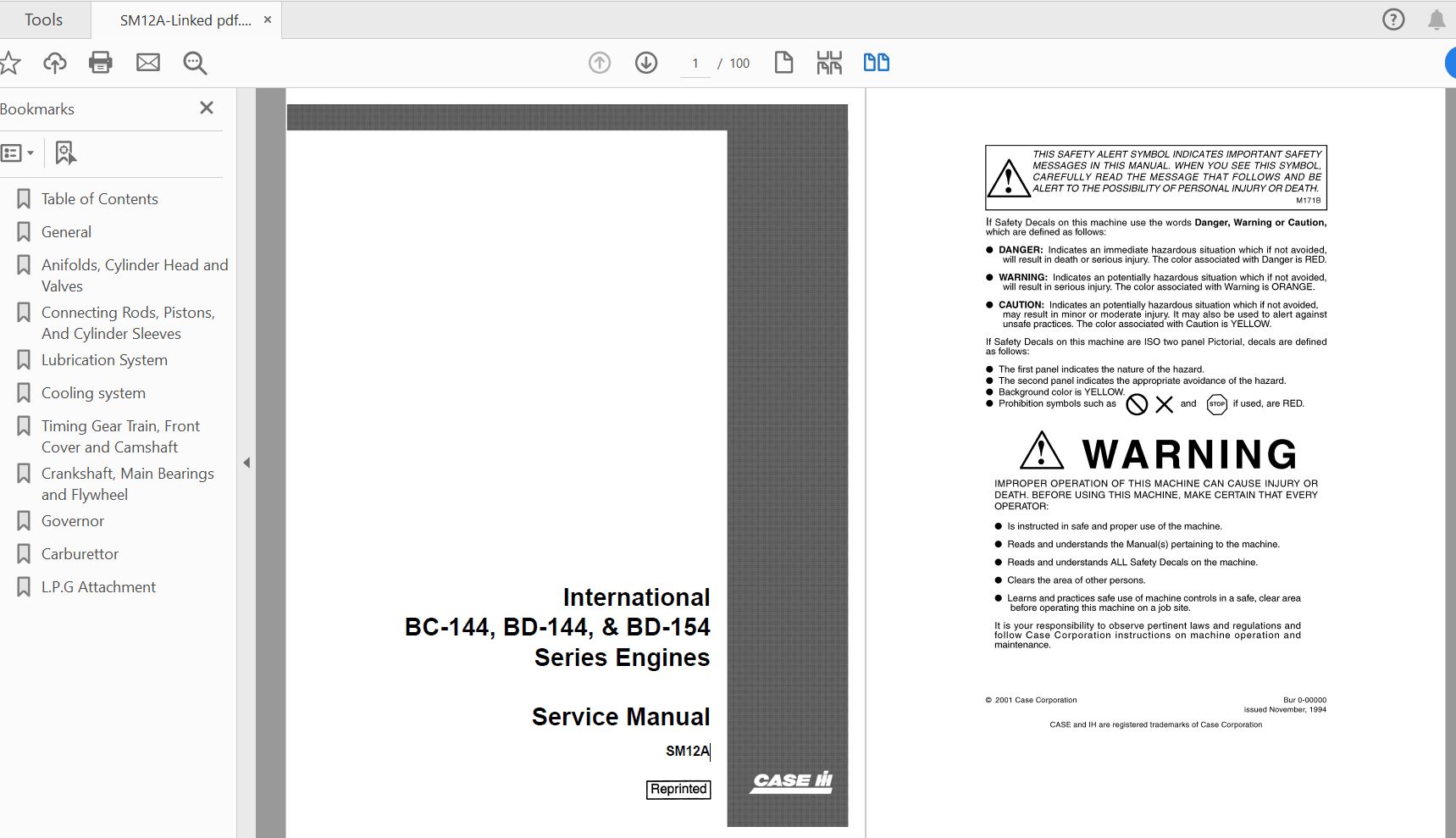 Case IH Tractor BC 144BD 144BD 154 Service ManualSM12A 1