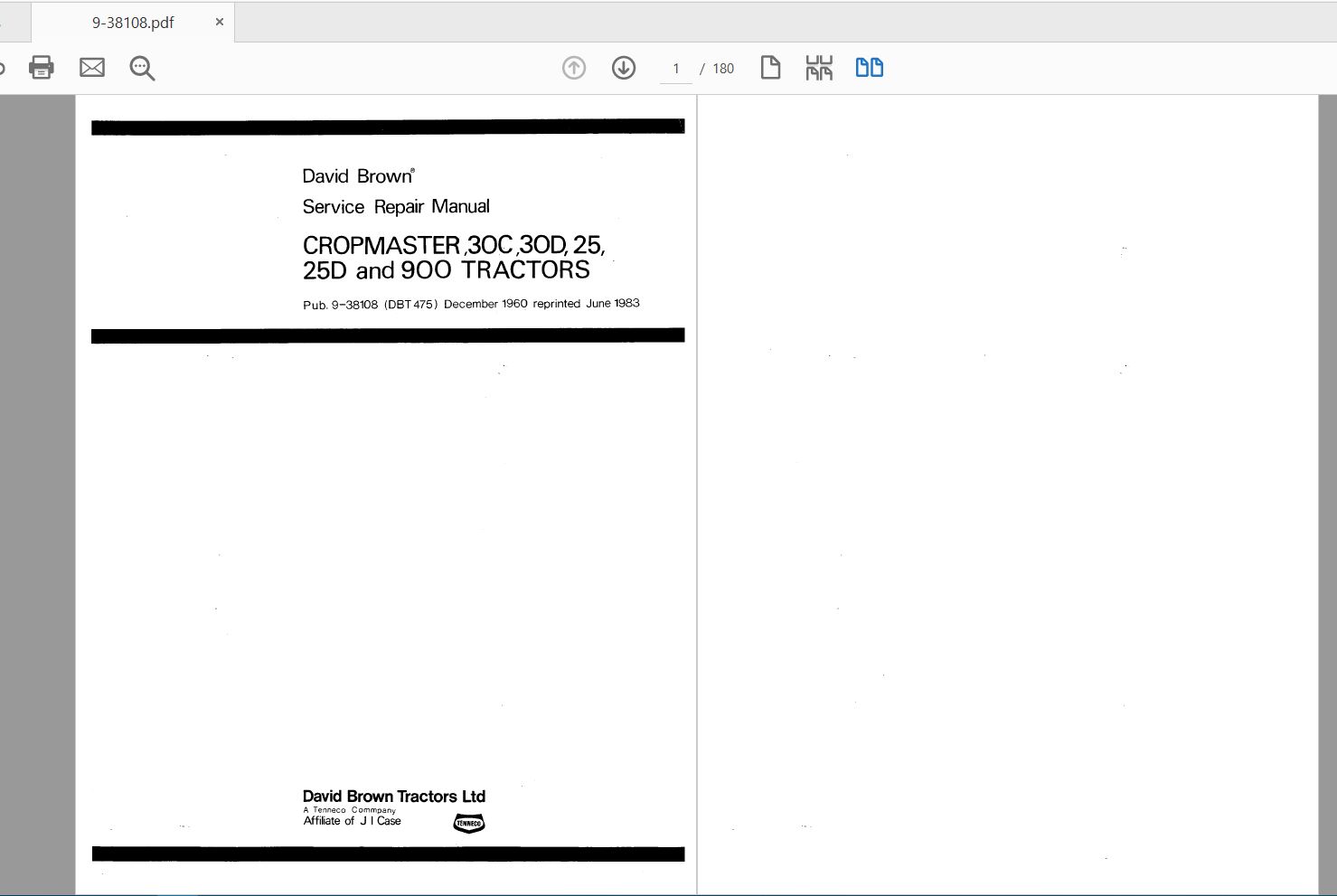 Case IH Tractor CROPMASTER 30C 30D 25 25D 900 Service Manual9 38108 1
