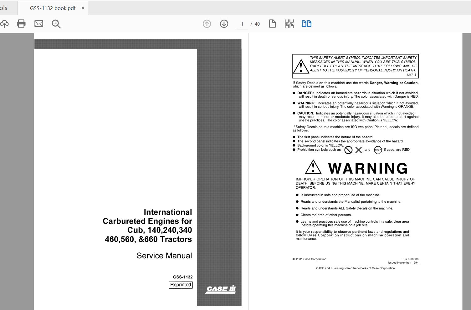Case IH Tractor Cub 140240340460560660 Fuel Service ManualGSS1132
