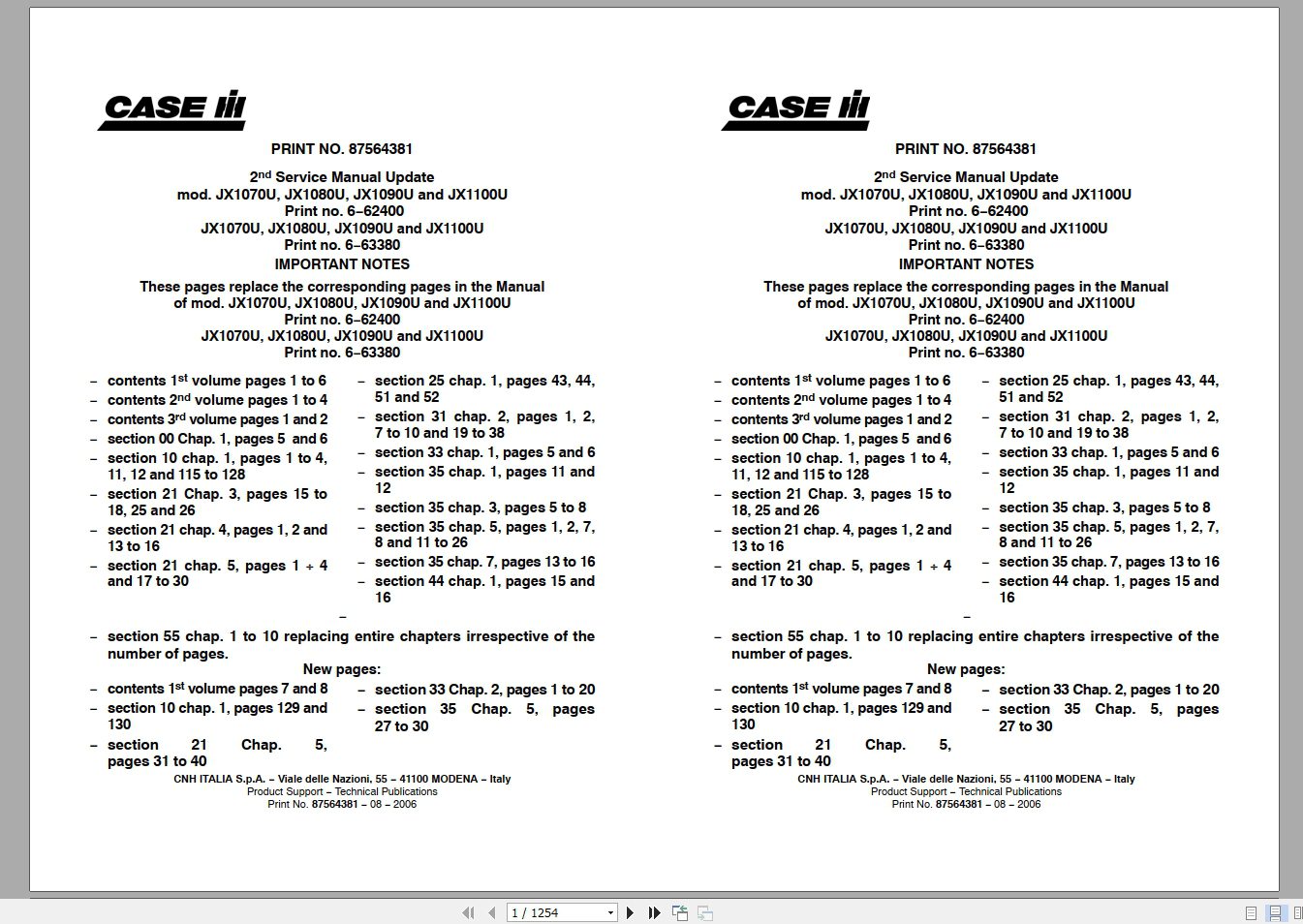 Case IH Tractor JX1070U 1080U 1090U 1100U Service Manual87564381 1