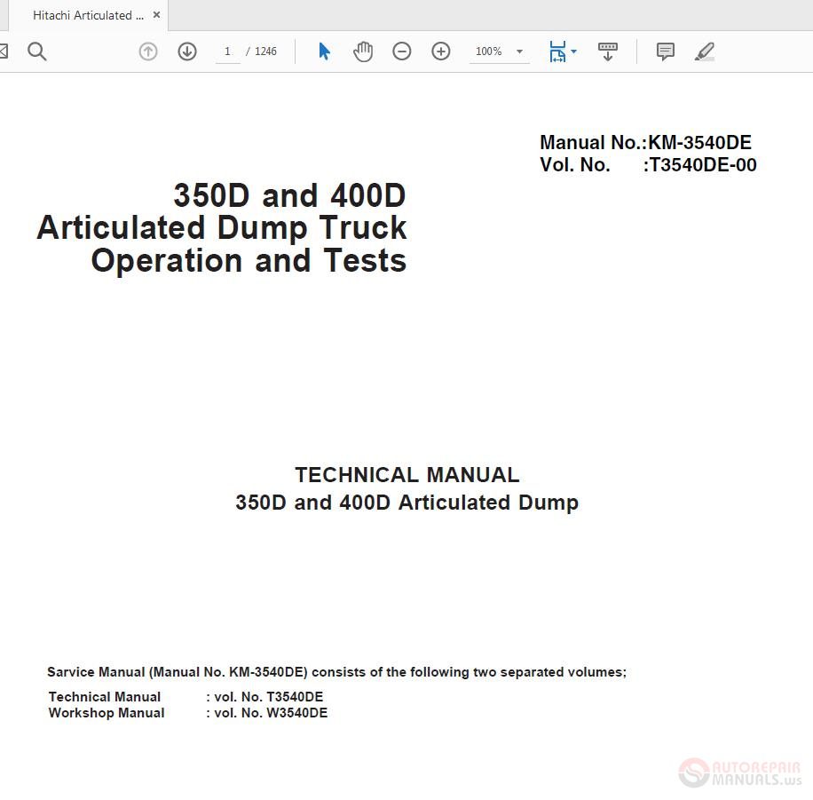Hitachi Articulated Dump Truck 350D 400D T354DE 00 Technical Manual 1