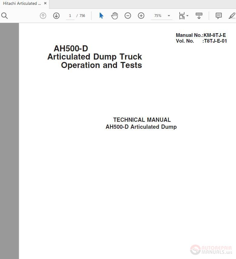 Hitachi Articulated Dump Truck AH500 D T8TJ E 01 Technical Manual 1