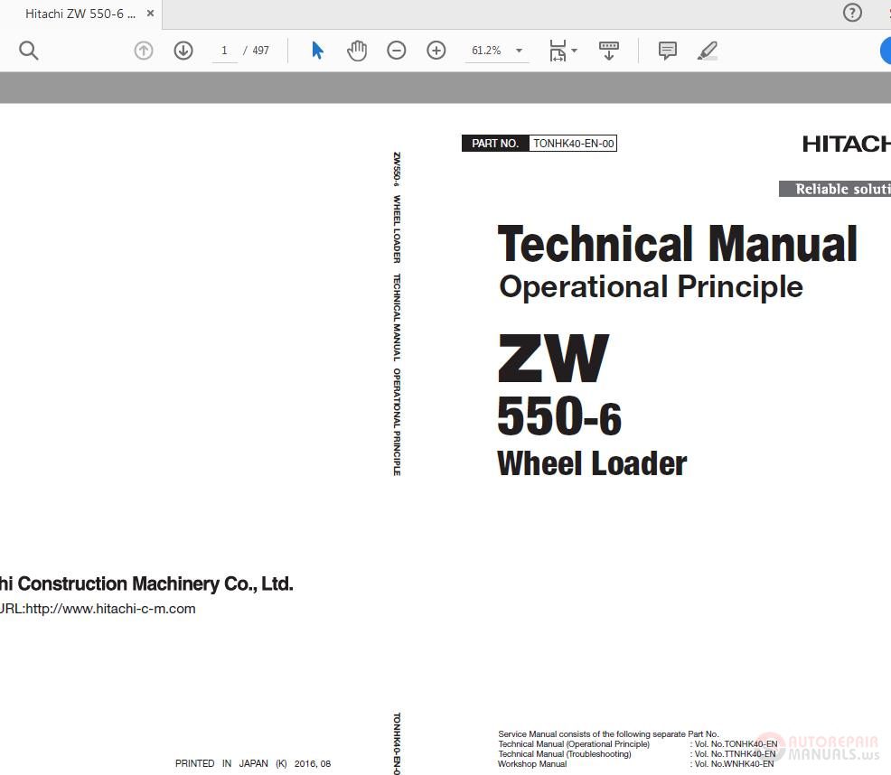 Hitachi ZW 550 6 Wheel Loader TONHK40 EN 00 Technical Manual 1