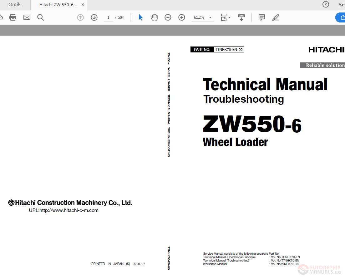 Hitachi ZW 550 6 Wheel Loader TTNHK70 EN 00 Technical Manual 1