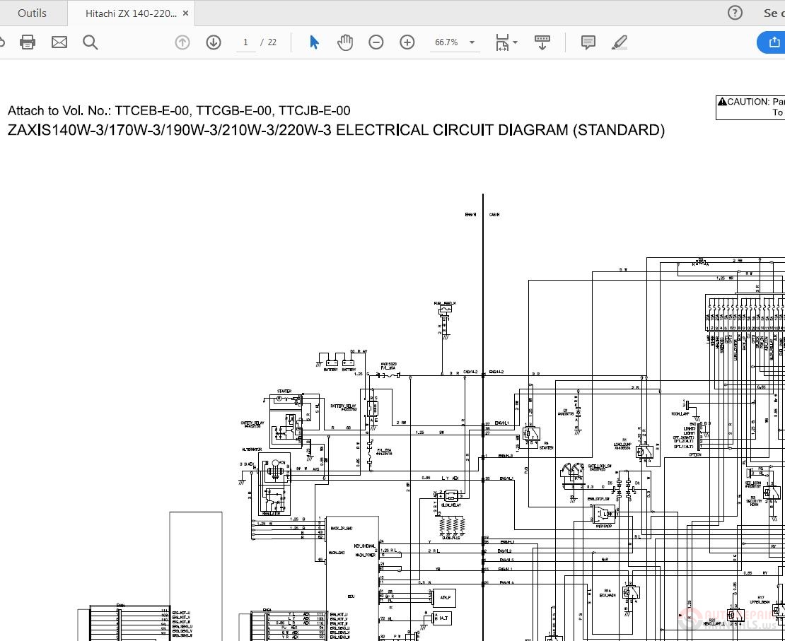 Hitachi ZX 140 220W 3 Wheeled Excavator TTCEBTTCGBTTCJB E 00 Circuit Diagram 1