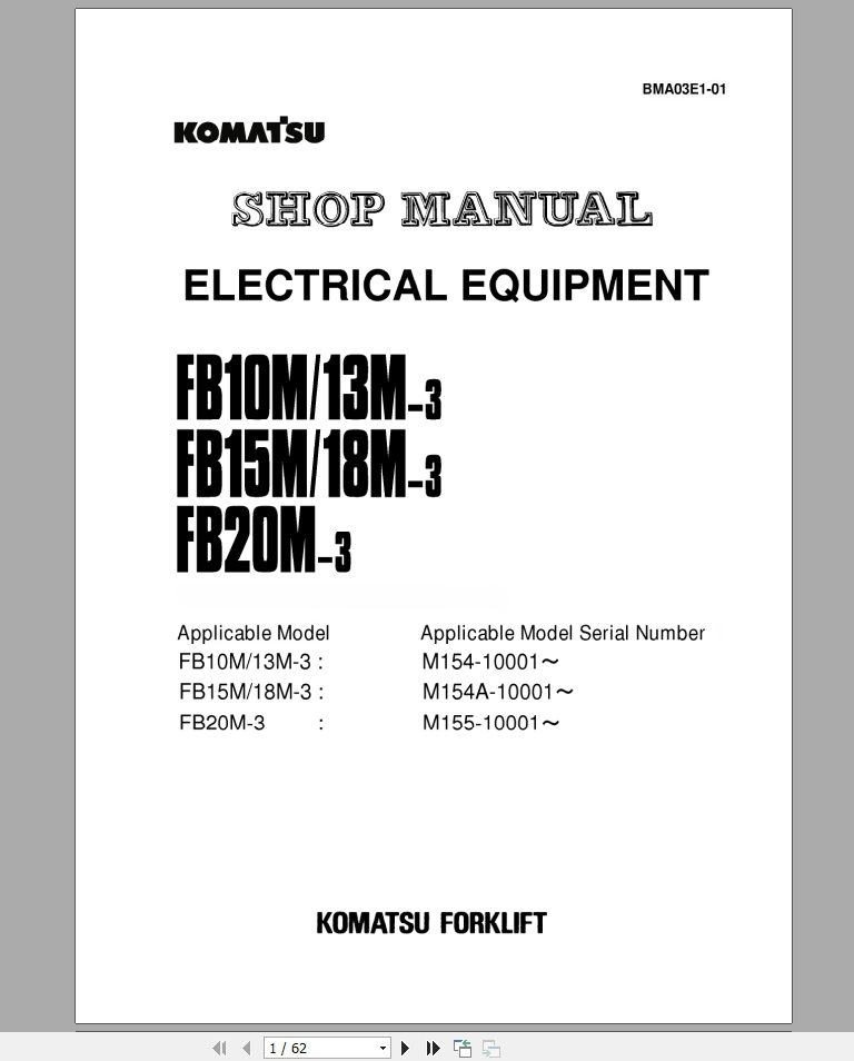 Komatsu Electric Equipment FB10M13M15M18M20M Shop ManualBMA03E1 01 1 1