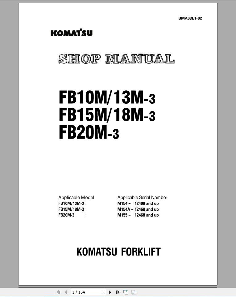 Komatsu Electric Equipment FB10M13M15M18M20M Shop ManualBMA03E1 02 1
