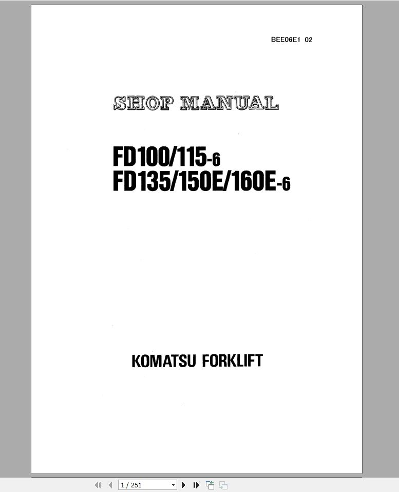 Komatsu Forklift FD100115FD135150E160E Shop ManualBEE06E1 02 1