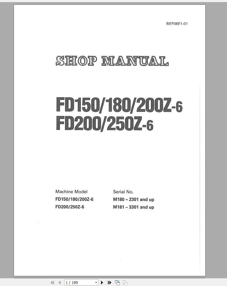 Komatsu Forklift FD150180200ZFD200250Z Shop ManualBEF06E1 01 1