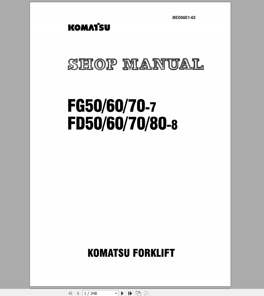 Komatsu Forklift FG506070FD50607080 Shop ManualBED08E1 02 1