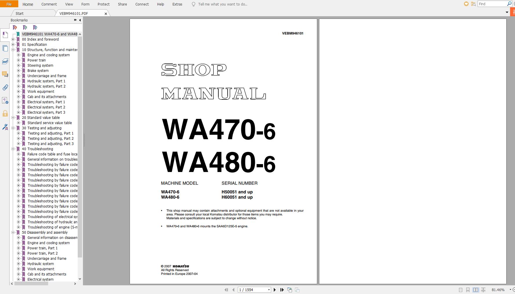 Komatsu Wheel Loader WA470 6WA480 6 Shop Manual1