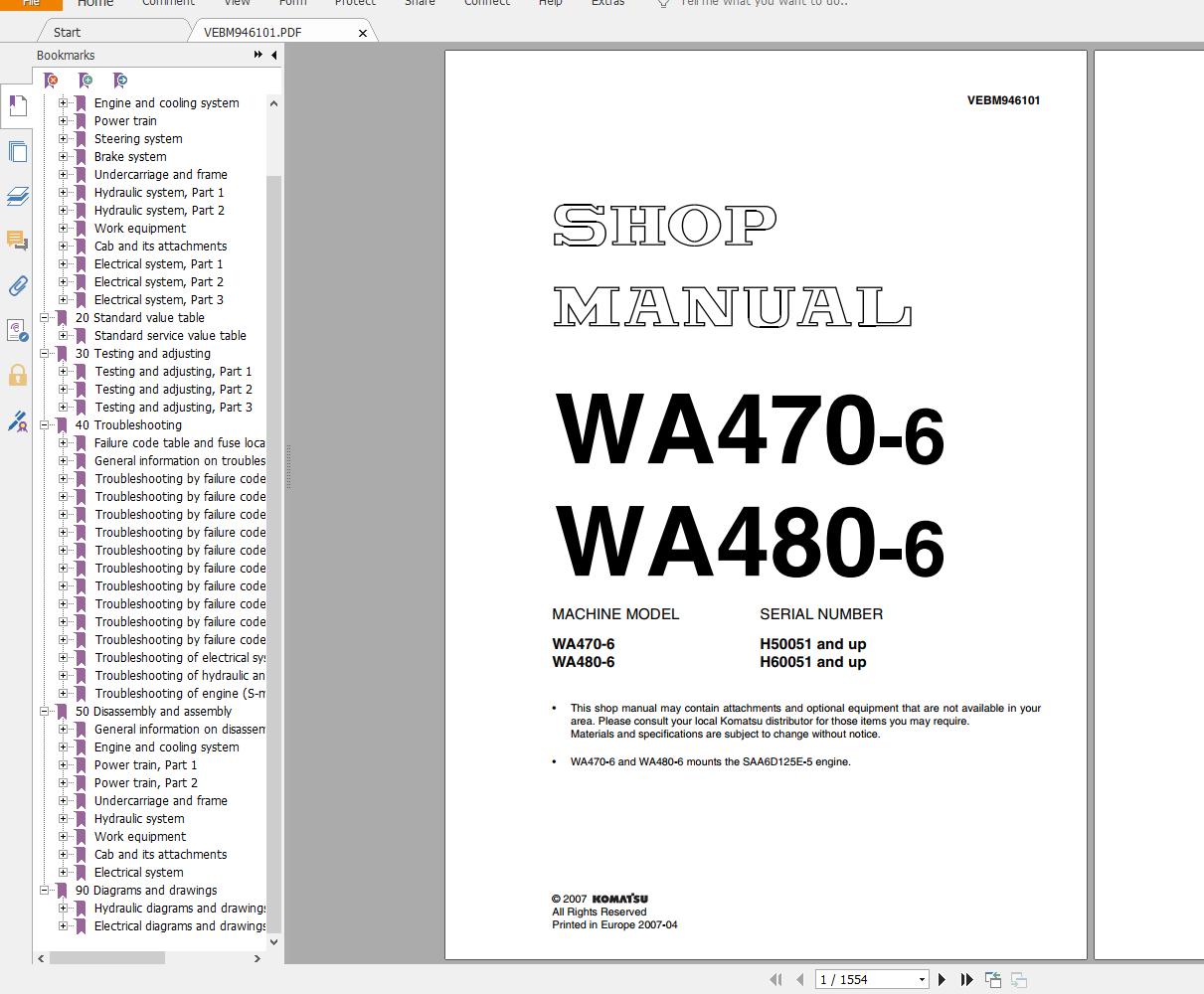 Komatsu Wheel Loader WA470 6WA480 6 Shop Manual2hfu0z