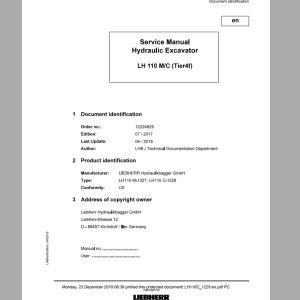Libherr Hydraulic Excavator LH110CLH110MTier 4F Service ManualLH110C1228 1