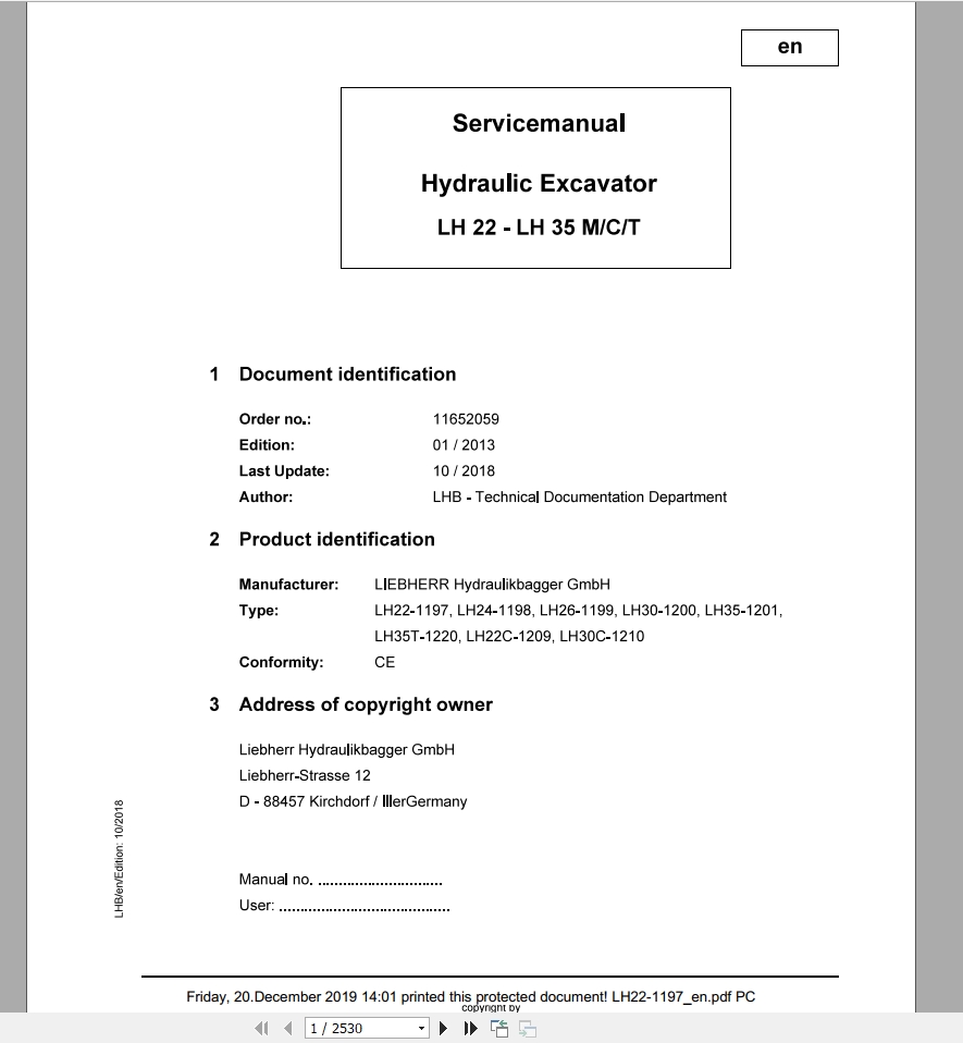 Libherr Hydraulic Excavator LH22 LH35 MCT Service ManualLH22 1197 1