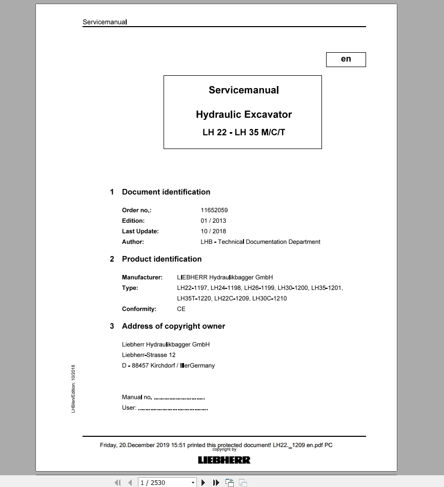 Libherr Hydraulic Excavator LH22 LH35 MCT Service ManualLH22C1209