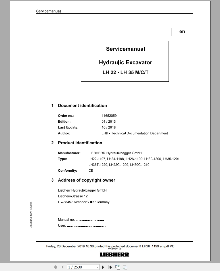 Libherr Hydraulic Excavator LH22 LH35 MCT Service ManualLH261199 1