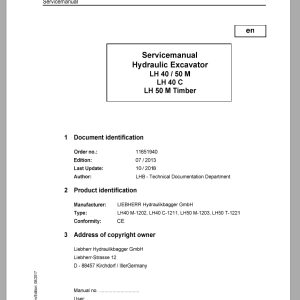 Libherr Hydraulic Excavator LH40 LH50 MC Service ManualLH40M 1202 1