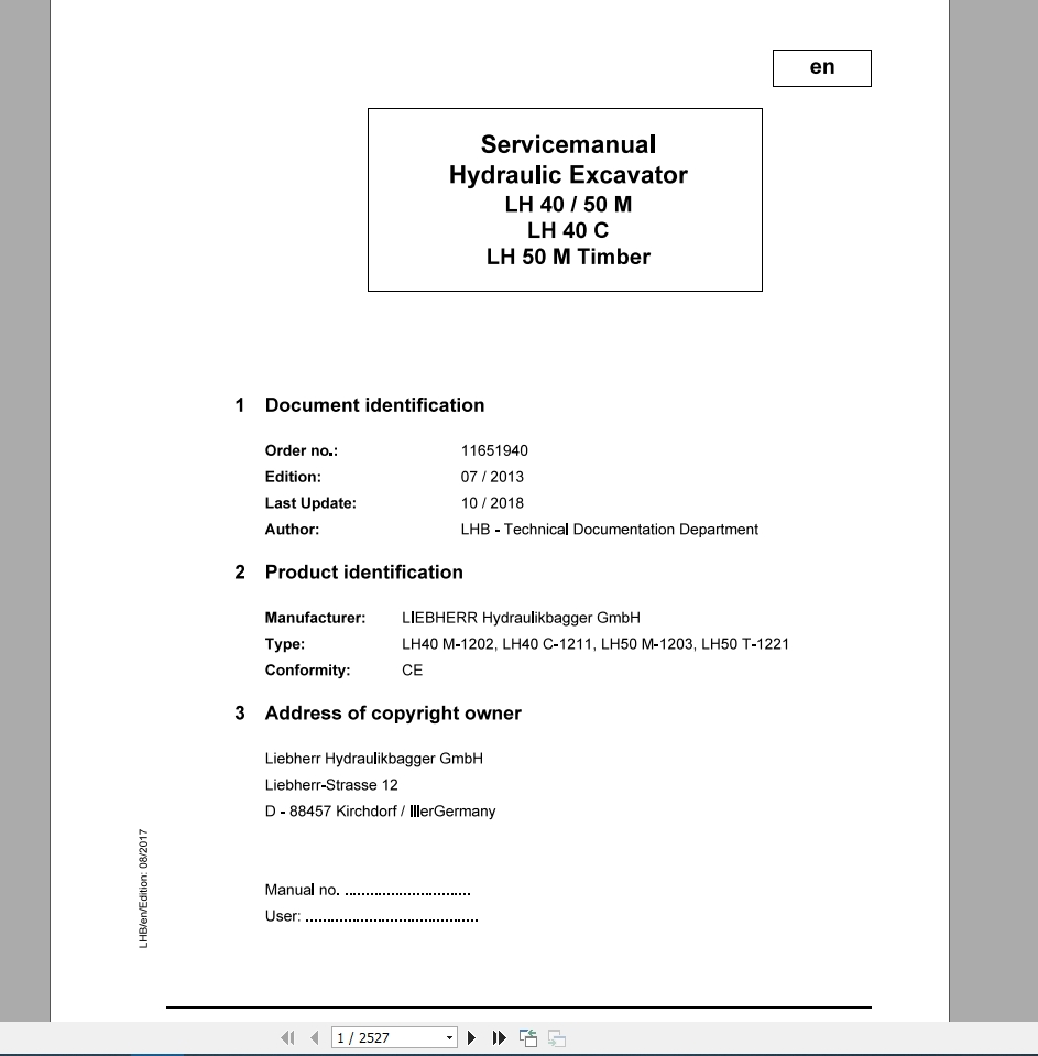 Libherr Hydraulic Excavator LH40 LH50 MC Service ManualLH50M1203 1