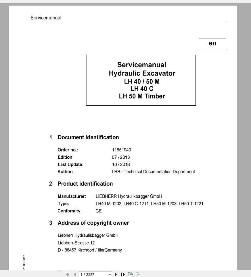 Libherr Hydraulic Excavator LH40 LH50 MC Service ManualLH50T 1221 1